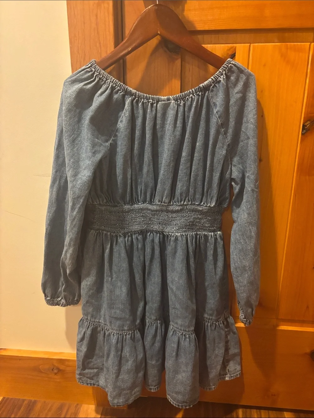 GAP Kids Blue Off-Shoulder/ on shoulder Denim Dress with Elastic Neckline